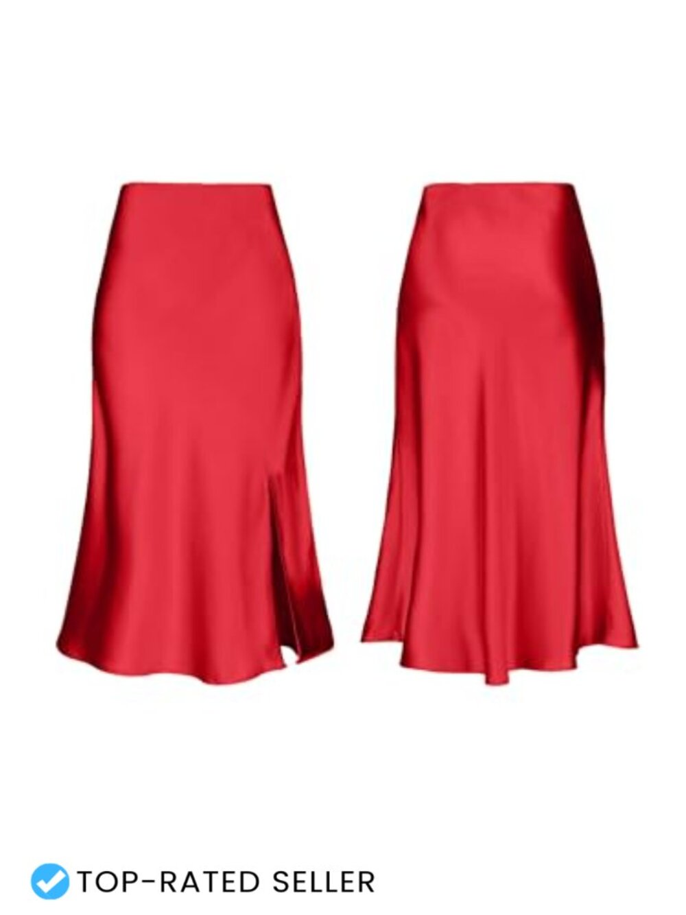 Silky Satin High Waist Midi Skirt with Side Split A-Line Elastic Waist